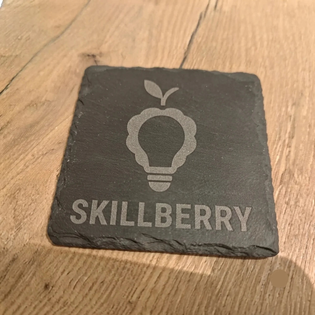 Custom logo slate drink coasters, set of 4, laser-engraved — Skillberry