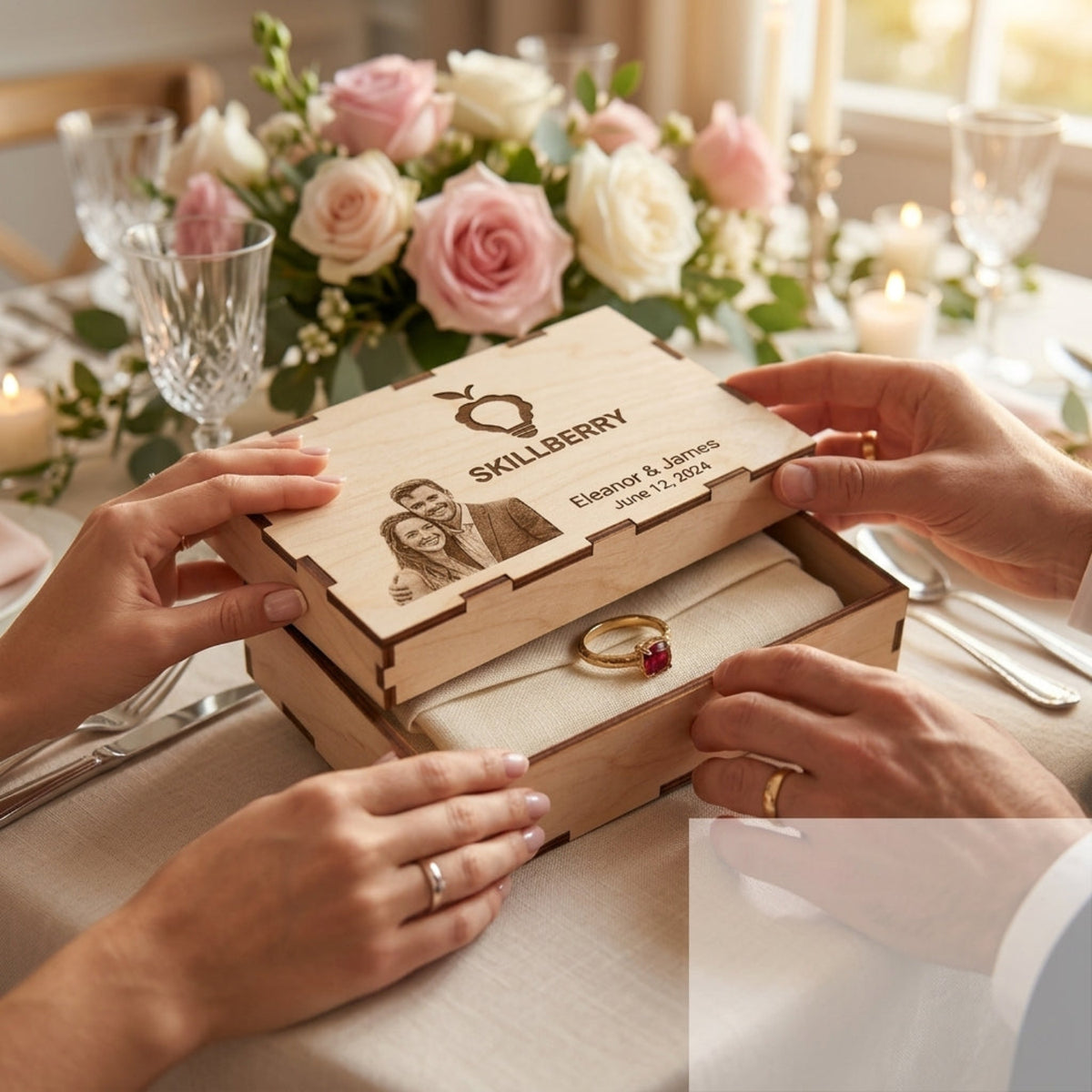 Personalized wooden keepsake box for corporate gifts and weddings — Skillberry